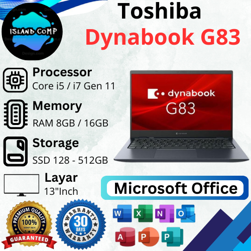 Toshiba Dynabook G83/HS Core i5 / i7 Gen 11 RAM 8GB / 16GB SSD 128GB / 256GB / 512GB , Layar 13"inch