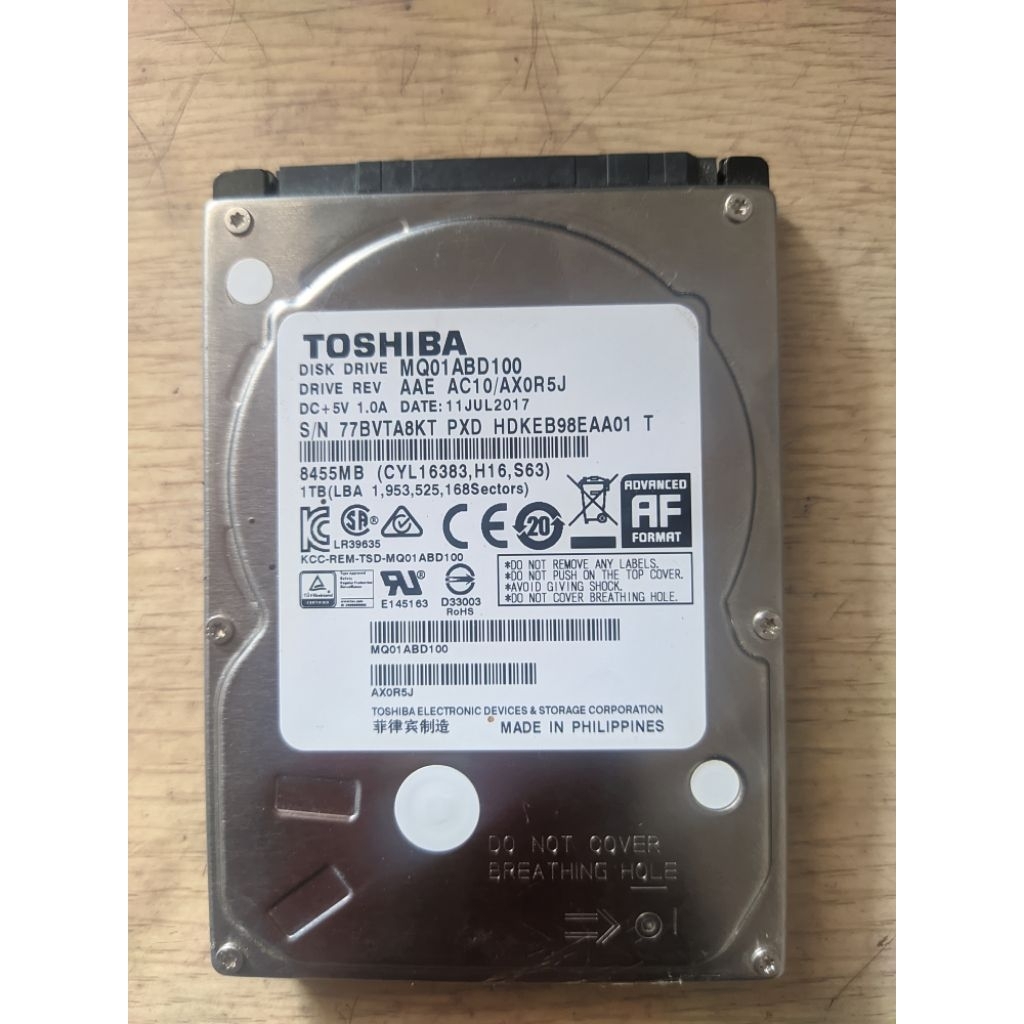 Harddisk Laptop Toshiba 1TB | Rusak / Bad Sector | Untuk Part
