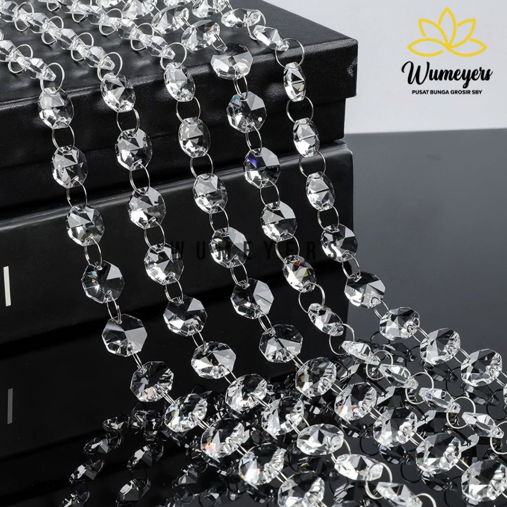 WM AKRILIK RONCE POLOS 1METER CRYSTAL PREMIUM - KRISTAL GANTUNG BENING RANTAI MANIK UNTUK DECOR WEDD
