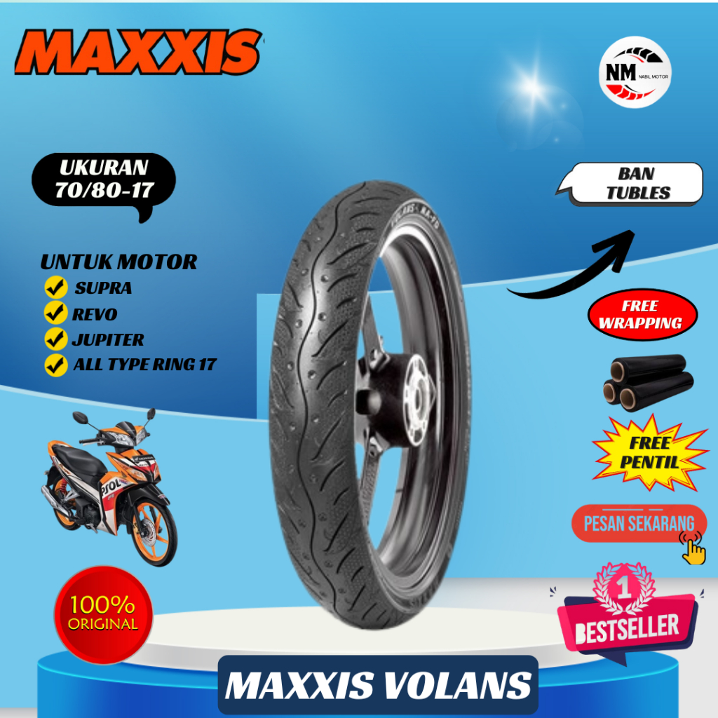 Ban Motor Ring 17 Maxxis Volans 70 80 Tubeless Gratis Pentil