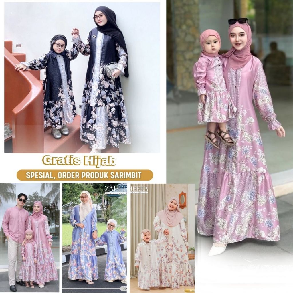 Gamis couple lebaran 2026 model gamis terbaru Zaheera / baju couple ibu anak perempuan Zalira Kids g