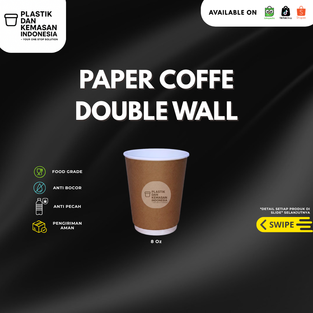Paper Cup Coffe Double Wall 8 Oz HItam/Craft