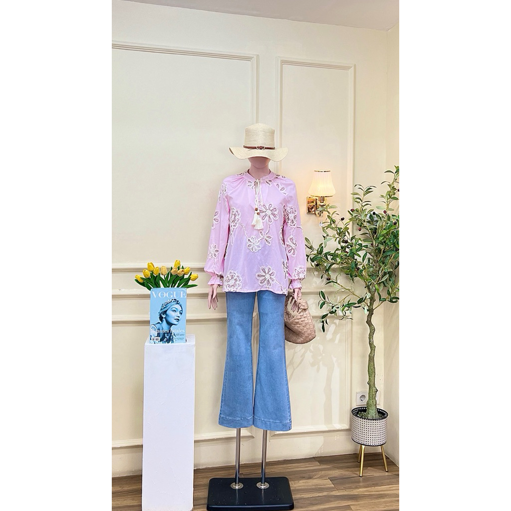 Blouse Bordir Bunga Premium Bangkok || Blouse motif bunga || Atasan lengan panjang wanita || Atasan 