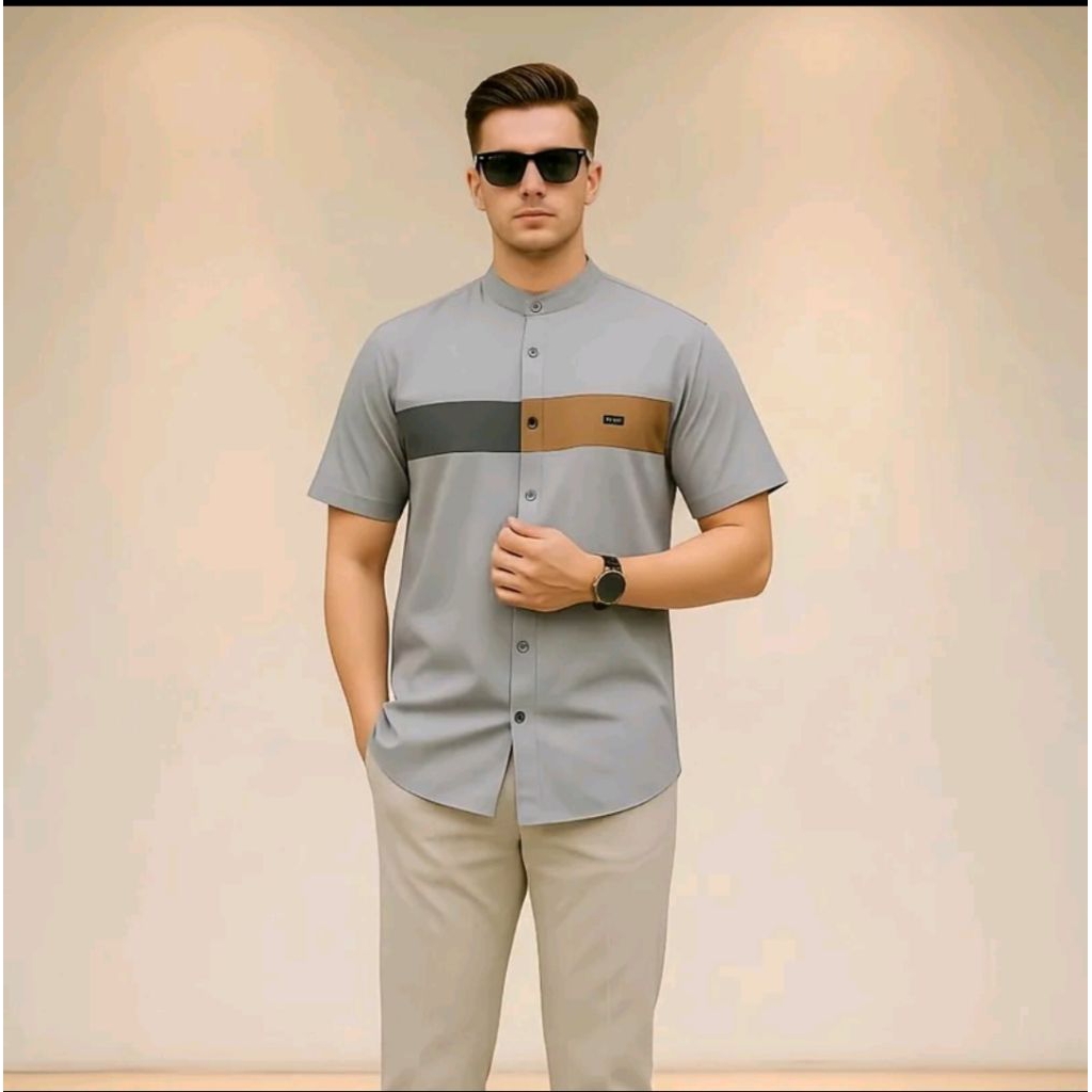 BAJU KOKO PRIA WARNA Hitam Denim Mahogany Putih hijau Emerald Cream Abu Grey Katun Embos MOTIF MODER