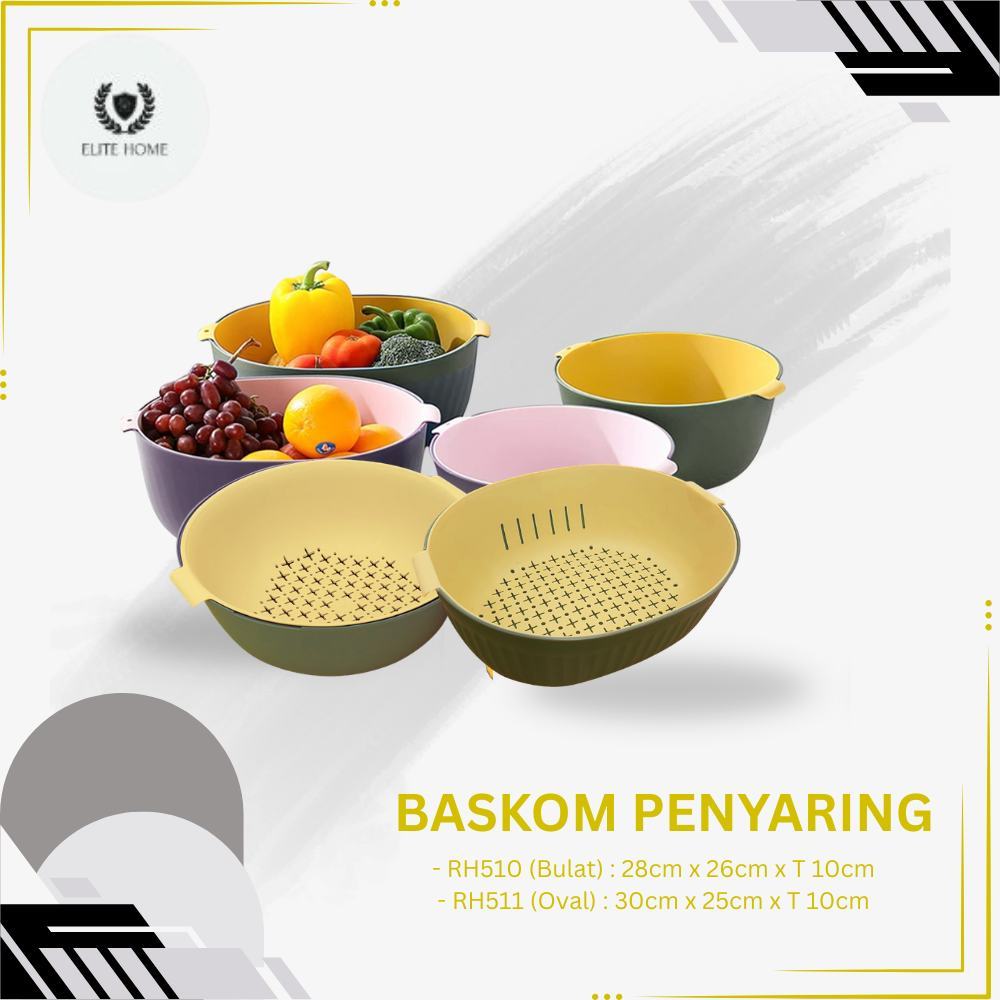 Baskom Plastik Wadah Plastik Penyaring Sayur Buah Baskom Penyaring Plastik Tebal Kuat - RH-510