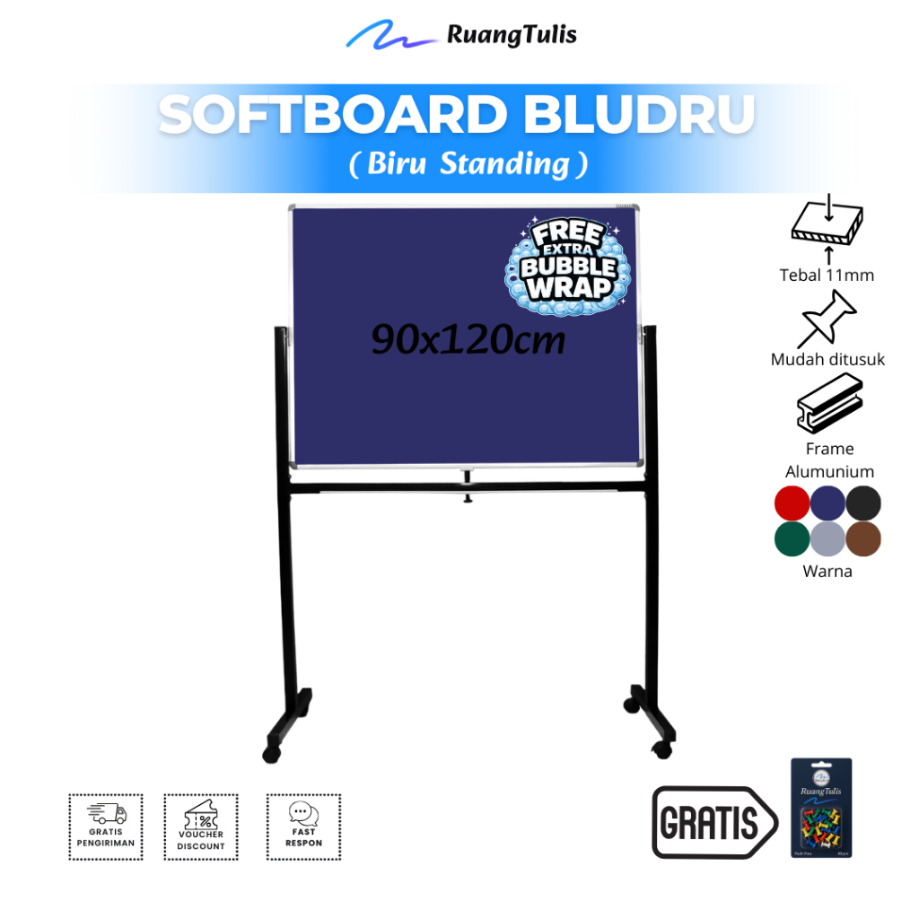 Sakana Softboard / Cork Board / Pin Board / Vision Board / Papan Mading Bludru Standing 90x120cm