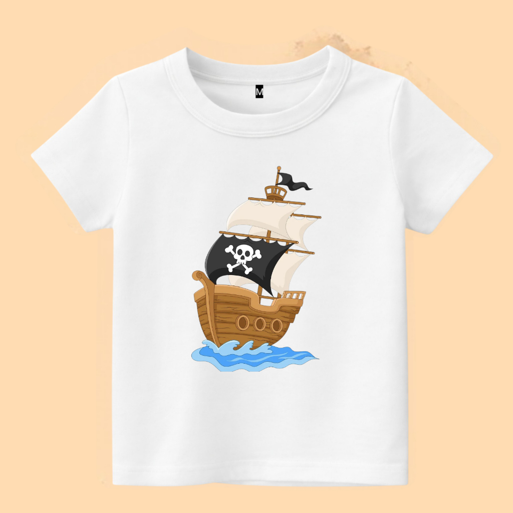 Baju kaos anak gambar kapal bajak laut