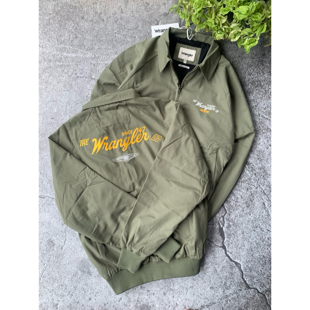 Bomber Original WRANGLER Bomber Zip Jacket Olive Green • Size S,M,XL