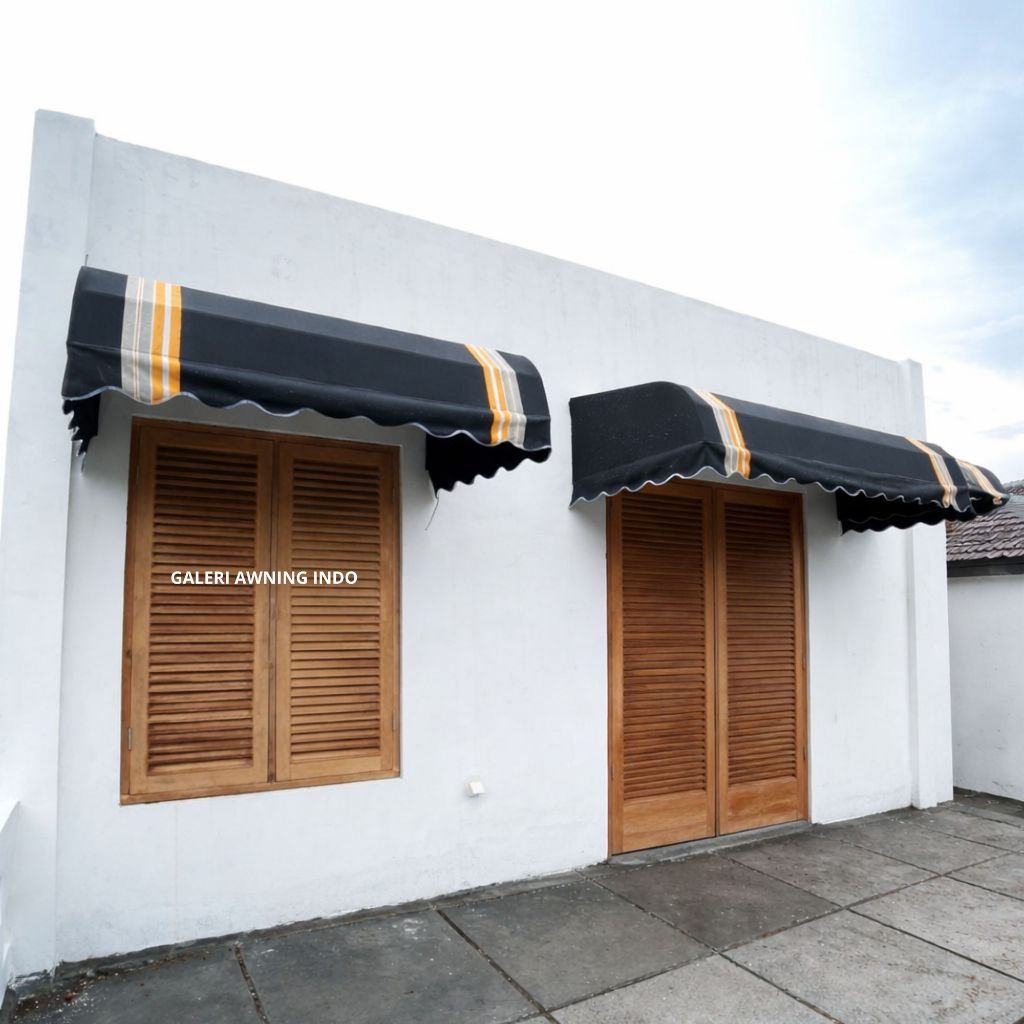 kanopi kain awning warna hitam garis kuning minimlis grati survei se jabodetabek