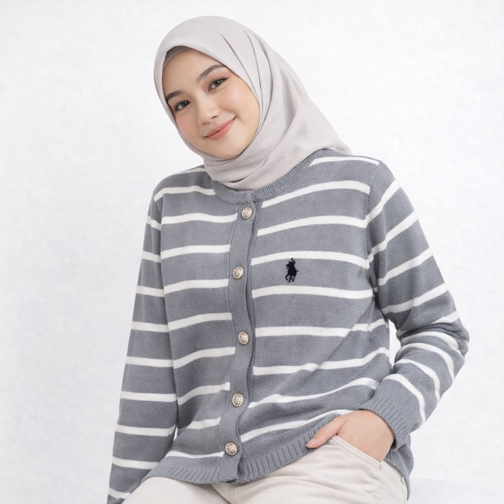 polo cardigan - cardigan rajut polo, basic cardigan polo, cardigan motif garis garis, cardigan wanit