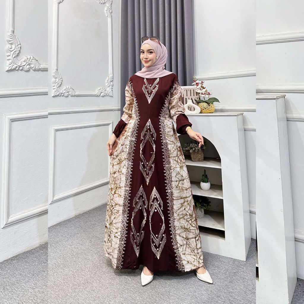 ( S M L XL XXL) Gamis Twill Rayon Premium Model Kancing Terbaru Jumbo Gamis Syar'i Kekinian Batik Ca