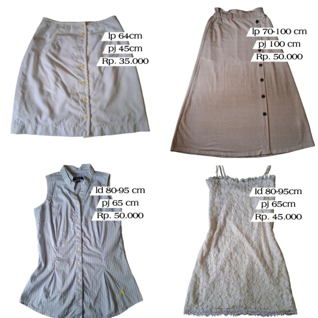 preloved rok pendek kemeja tanpa lengan rok panjang dan dress brukat wanita