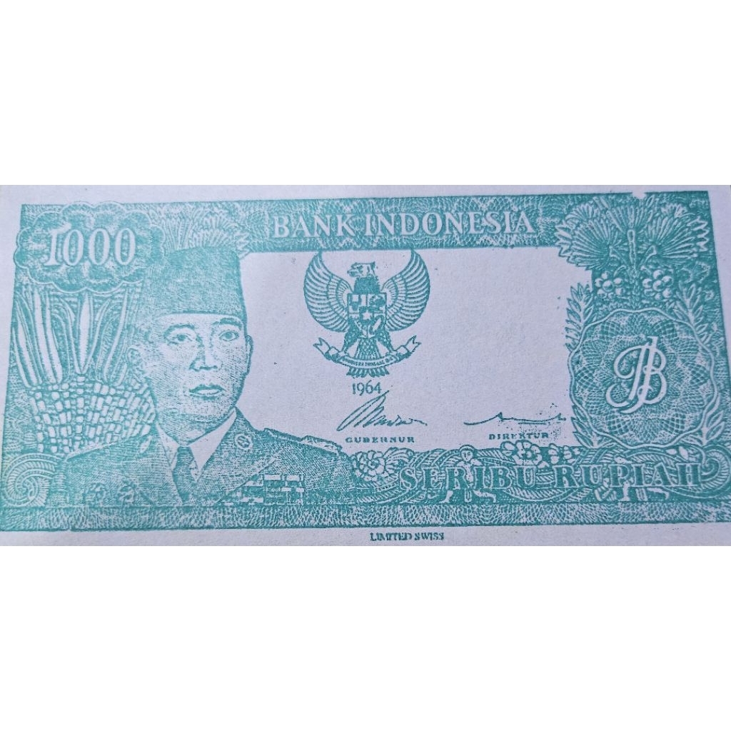 Uang Kuno Soekarno Sukarno Melengkung 1000 Rupiah Souvenir 1964 Kondisi UNC -AUNC Dijamin Original 1