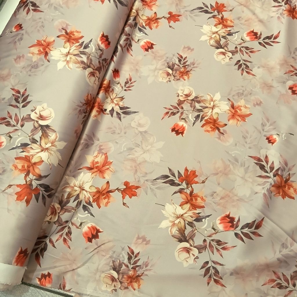 ½ meter kain satin motif bunga daun terbaru lebar 150 cm