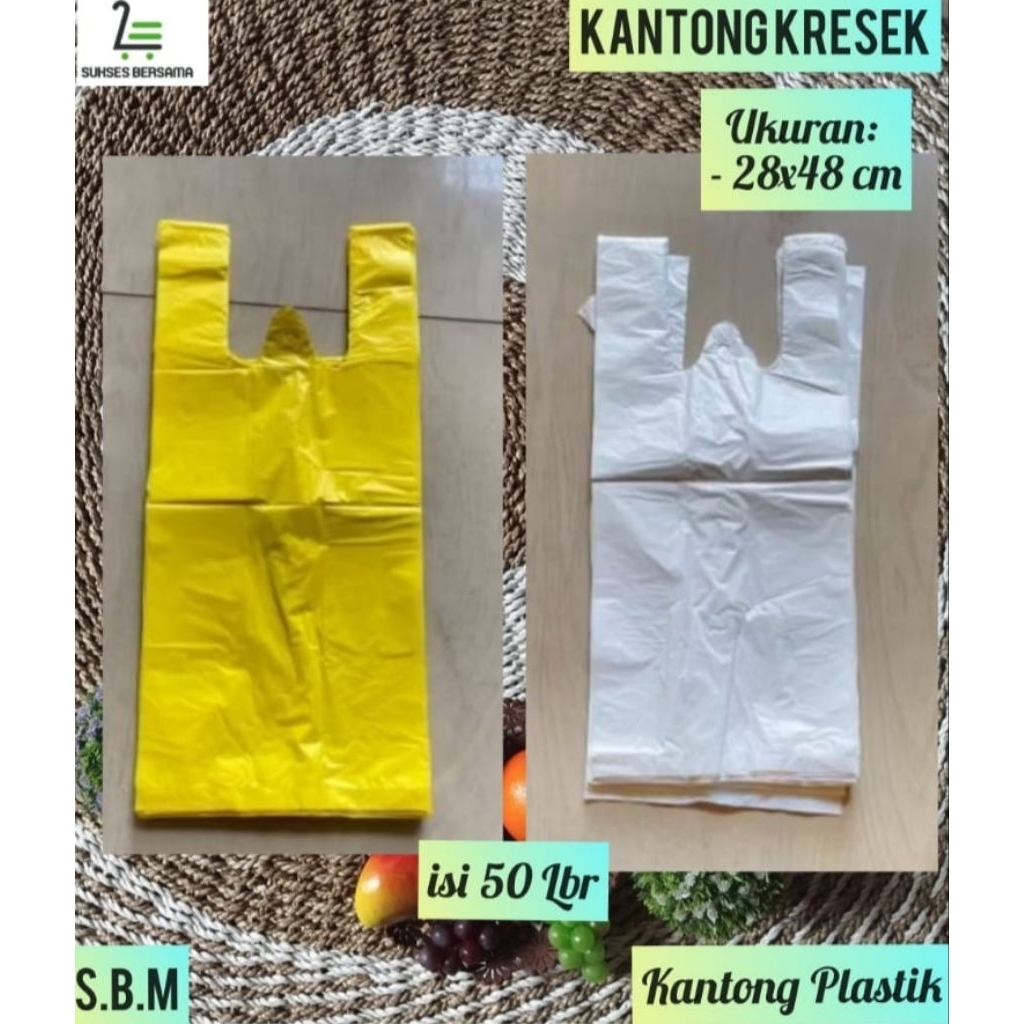 (1 Pack) Kantong Kresek Uk: 28x48cm(isi 50 Lbr)/Kantong Plastik kresek Putih Doff/Kresek Kuning