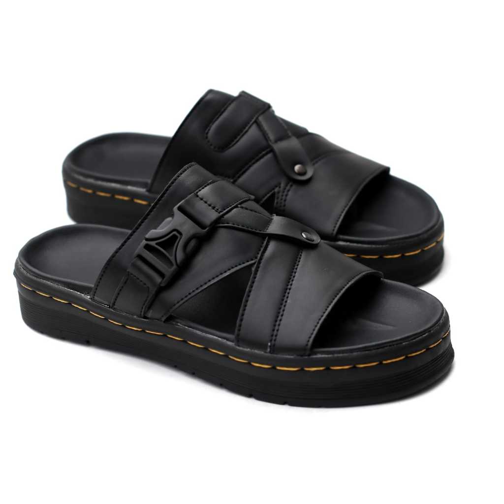Sandal Slide Hitam Docmart Pria Sendal Slop Sole Empuk Nyaman