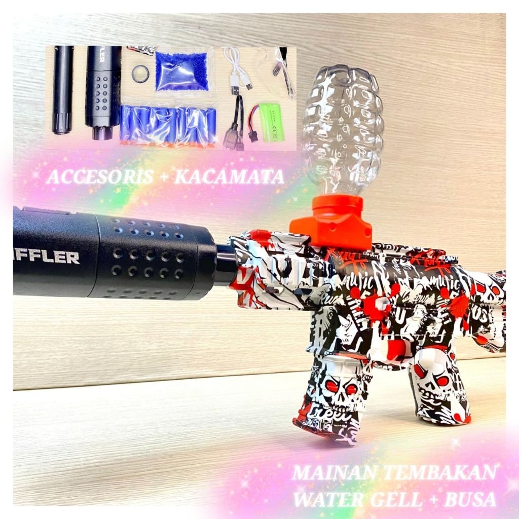 MAINAN ANAK WATER GELL + BUSA HALUS TEMBAKAN PISTOLAN LED NYALA EFEK ASAP BATERAI 7,4V TOYS