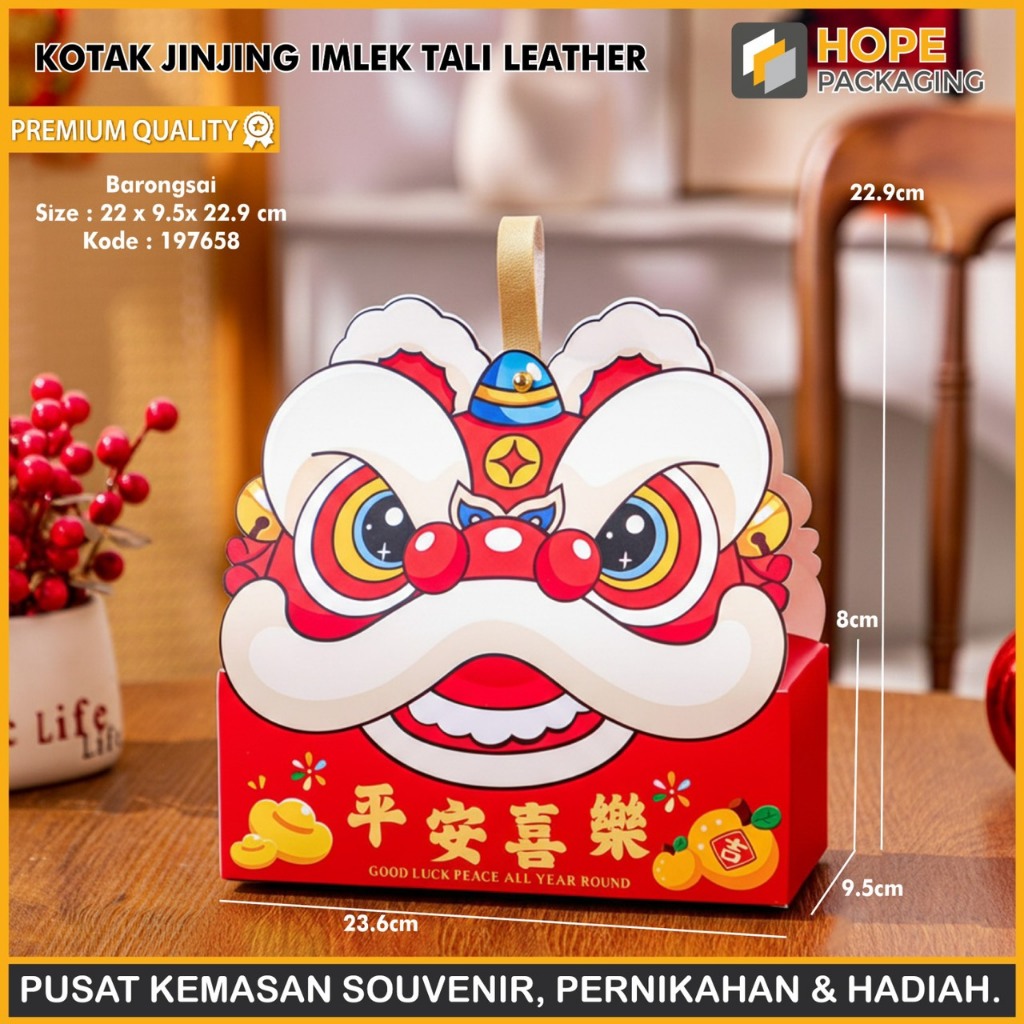 Box Hampers Jinjing Tali Leather Barongsai , Yuanbao  Imlek / Kotak Cookies Transparan Chinese New Y