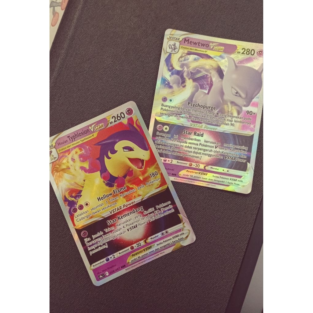 kartu pokemon mewtwo vstar, hisuian typhlosion vstar (free sleeve and toploader)