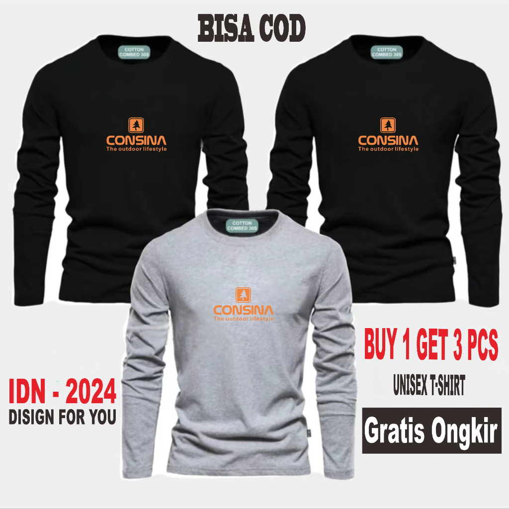 Paket Isi 3 Pcs ( PROMO COD) Kaos Distro Premium Bahan Adem nyaman Kaos Unisex Lengan Panjang  Consi