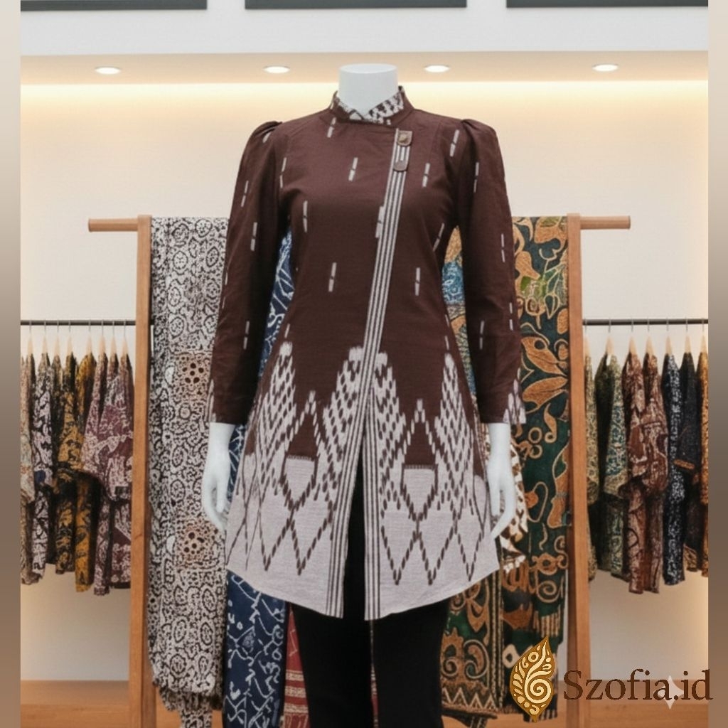 Tunik Batik Wanita Muslim Premium | Baju Batik Wanita Lengan Panjang | Baju Batik Wanita Elegan Untu