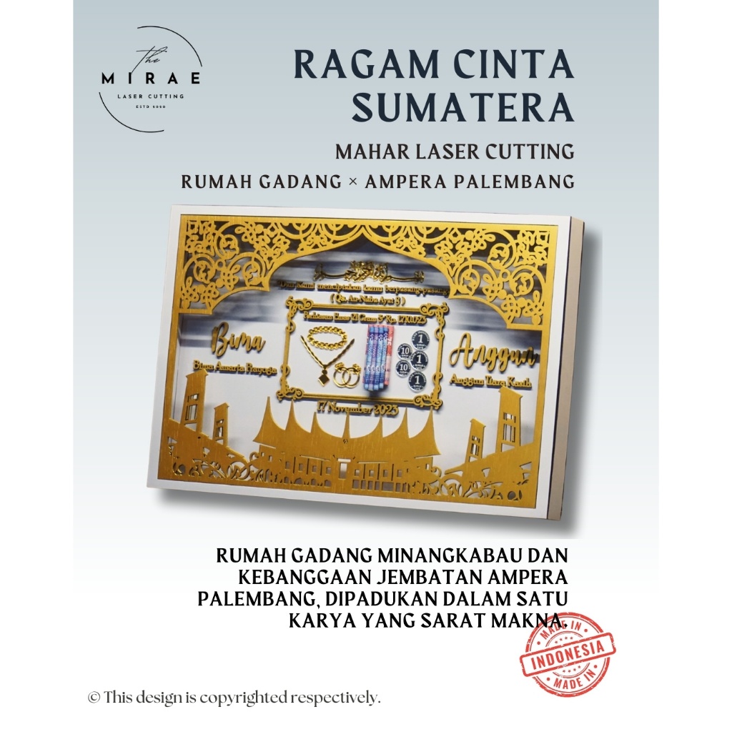 Mahar Laser Cutting Bingkai Mahar Pernikahan Mahar Palembang & Mix Budaya Lain 30x45cm