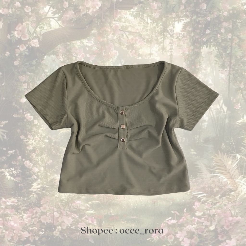 Baju crop wanita hijau sage