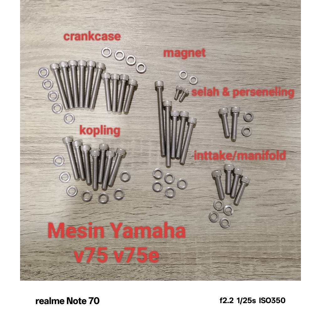 Baut set Fullset mesin Yamaha v75 v75e stainless steel THE A2 70 sus 304 kunci L