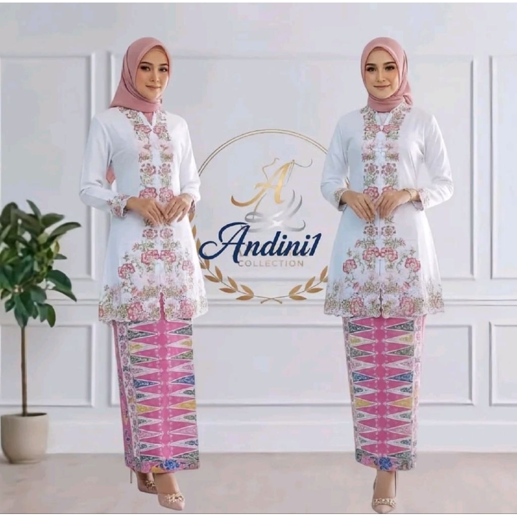 Kebaya Tunik Katun Bordir Motif Bunga Lengan Panjang // Kebaya Tunik Panjang Setelan Rok Batik // Ke