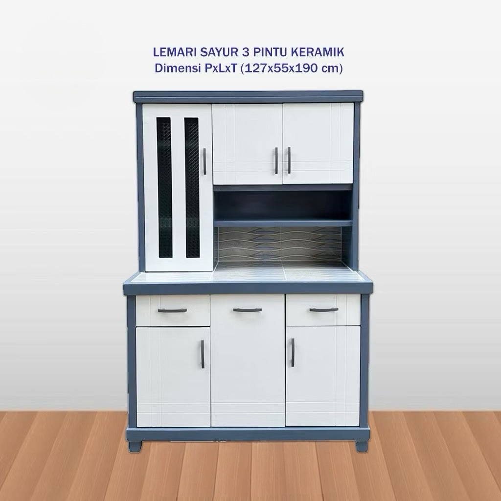 Lemari Sayur 3 Pintu Keramik | Rak Sayur Kayu 3 Pintu | Rak Piring 3 Pintu | Lemari Makan | Lemari P