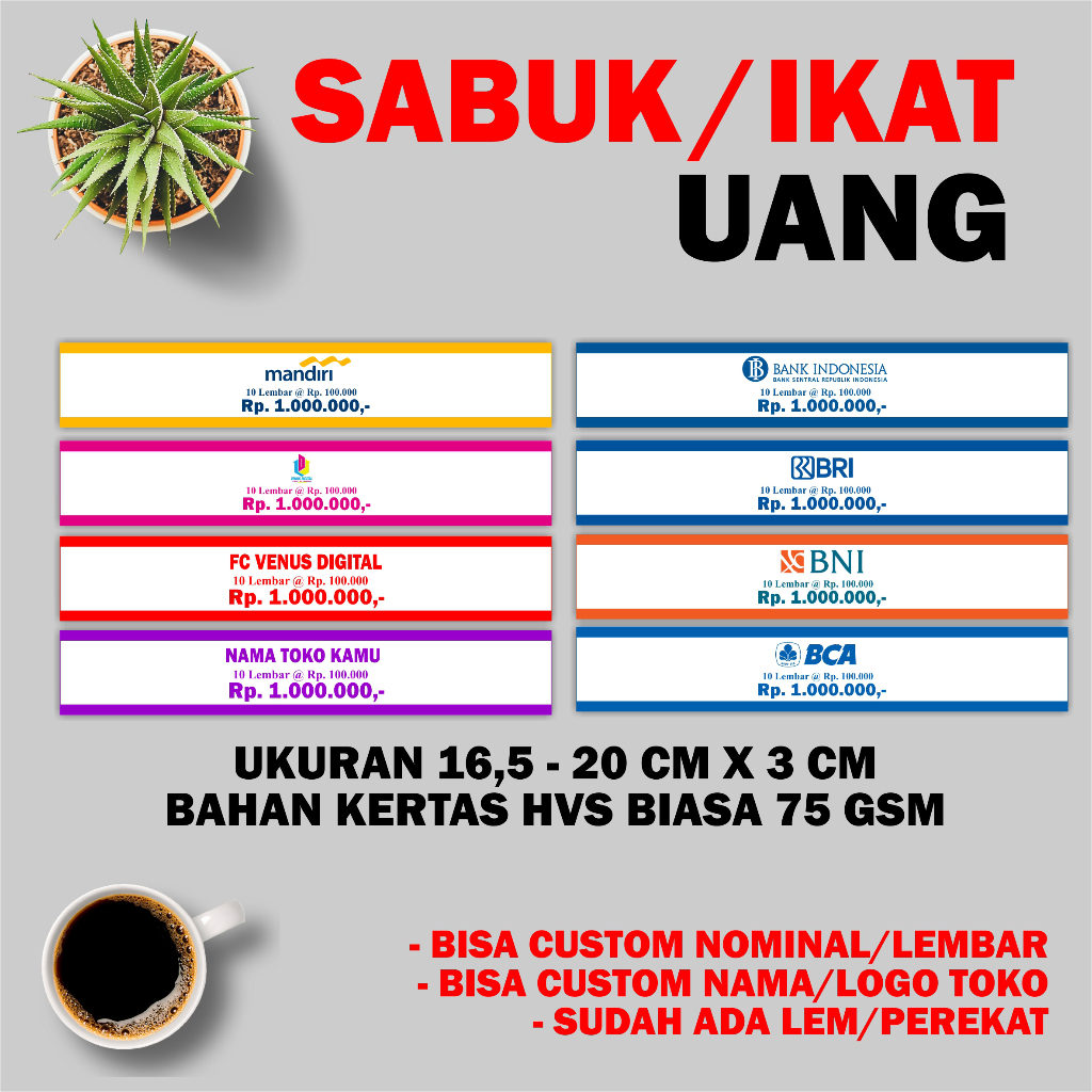 Sabuk Uang Ban Uang Pengikat Uang Bahan Kertas HVS Biasa 75 Gsm