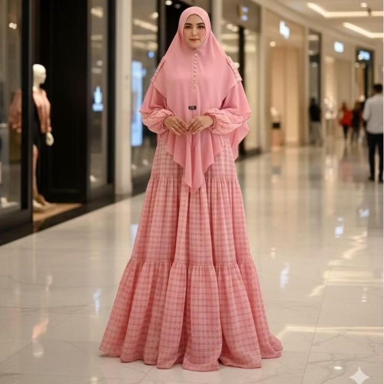 Fatimah gamis syari premium pink by butik U2C