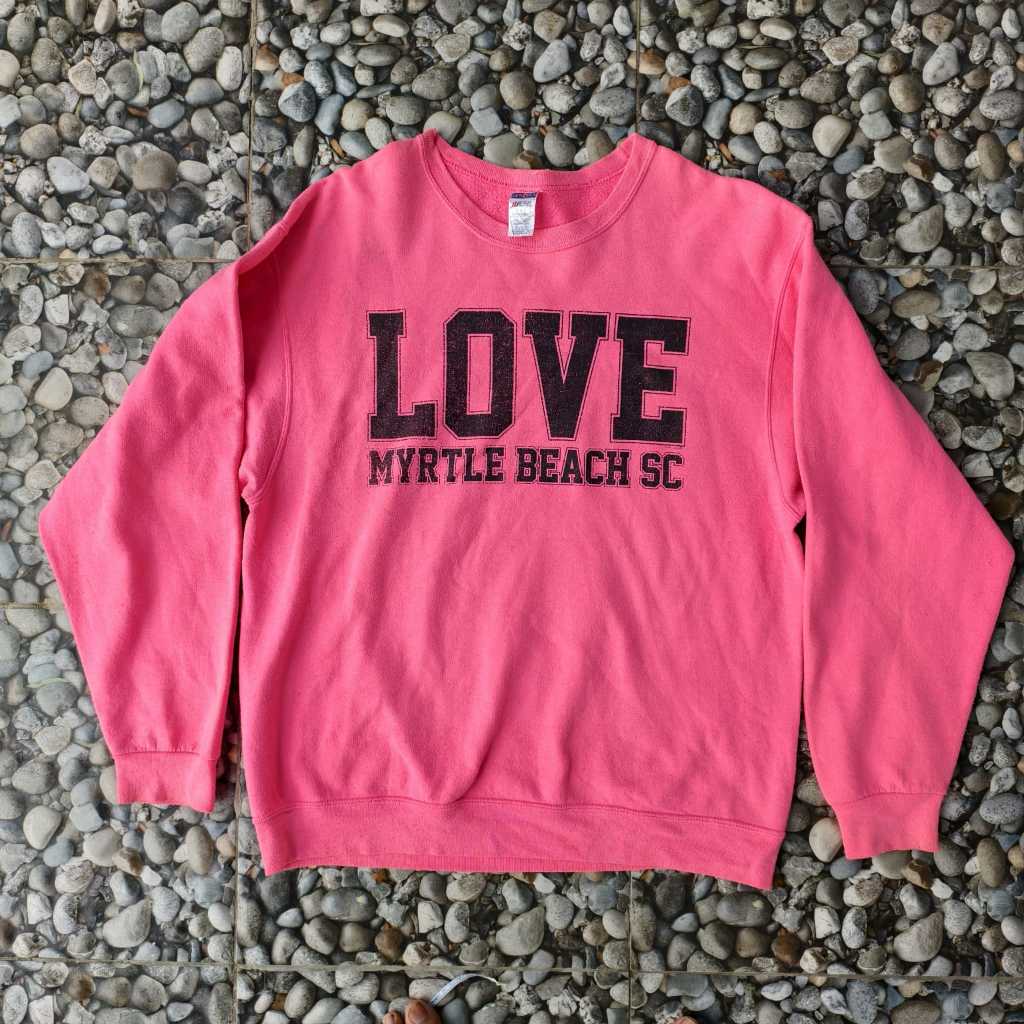 Crewneck Jerzees Pink LOVE Myrtle Beach SC Size L XL