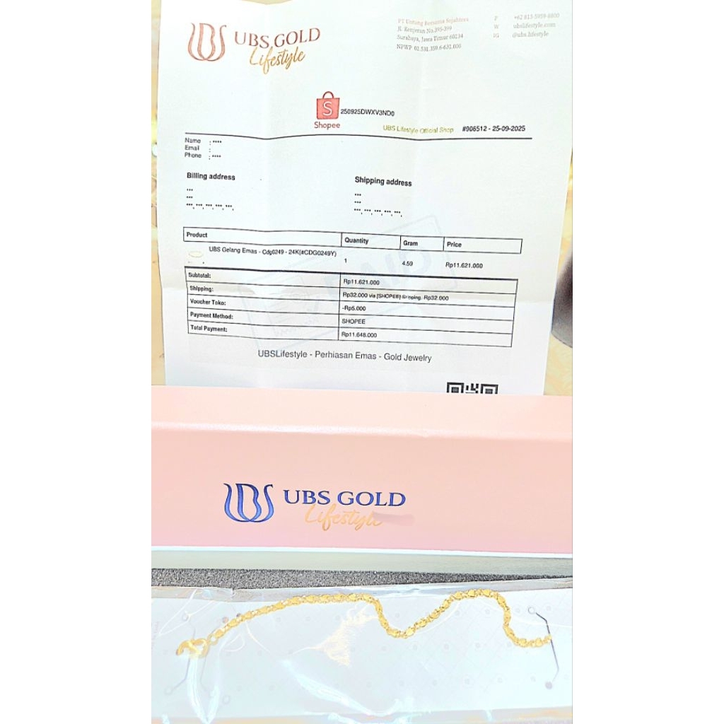 Gelang emas UBS 24k