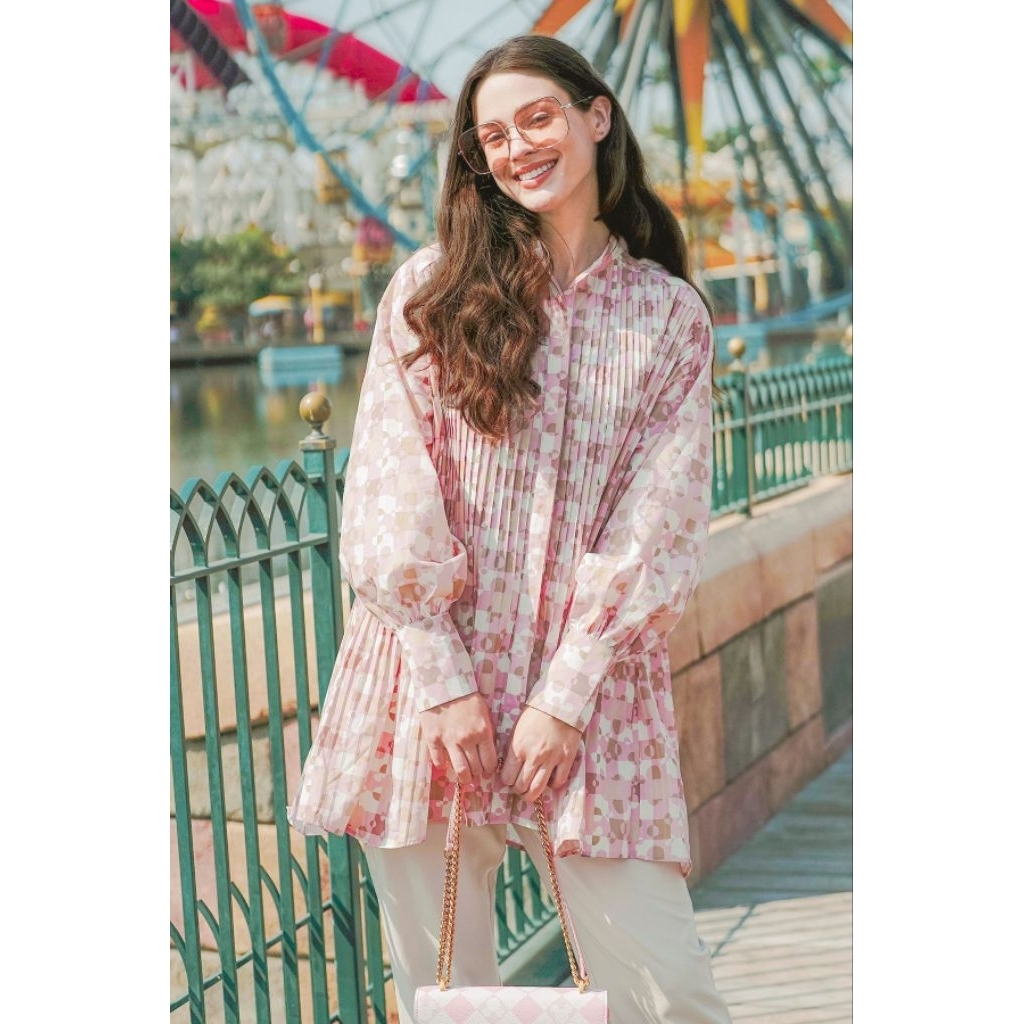 NEW Benang Jarum Puzzlea Pleated Shirt - Pink Size S-M