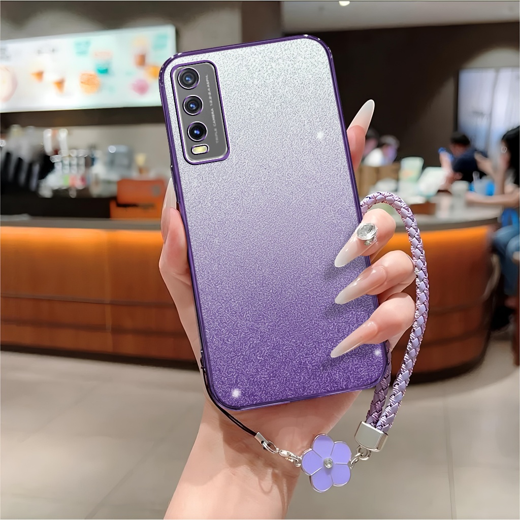 Softcase Vivo Y12s Y20 Y20a Y20s Y20i Luxury Casing Glitter Free Tali Lanyard Flower Premium