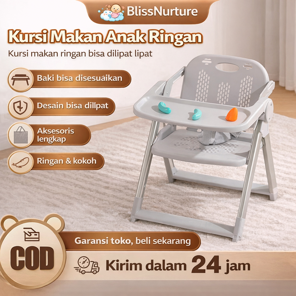 Kursi Makan Bayi 6 Bulan -  3 Tahun Anak Pendek Dapat Dilipat​​ Di Dalam Duangan Untuk Outdoor​​ Unt