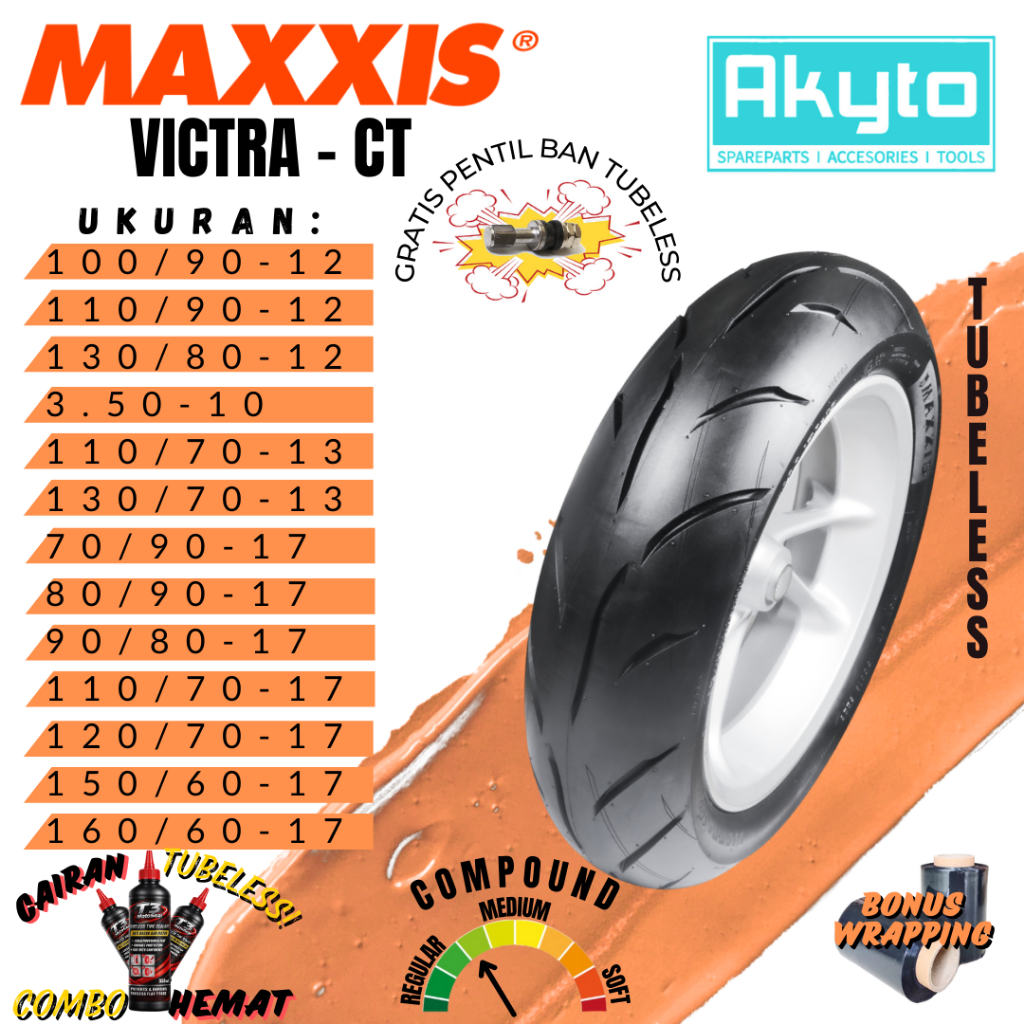 MAXXIS VICTRA CT / 98 CT / BAN TUBELESS MEDIUM COMPOUND FREE PENTIL / BAN MOTOR RING 10 VESPA RING 1