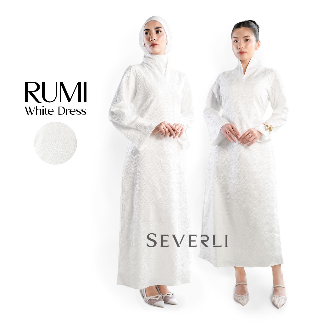 SEVERLI Rumi White Dress Lengan Panjang Premium | Dress Basic Korean Style | Dress Lebaran 2026 | Ba