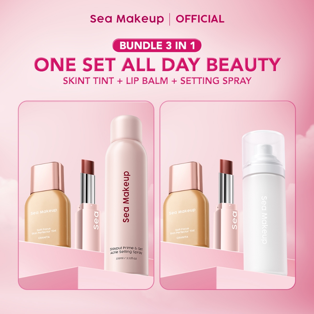 Sea Makeup One Set All Day Bundle 3in1 Skin Tint + Lip Balm + Setting Spray skintint Foundation Make