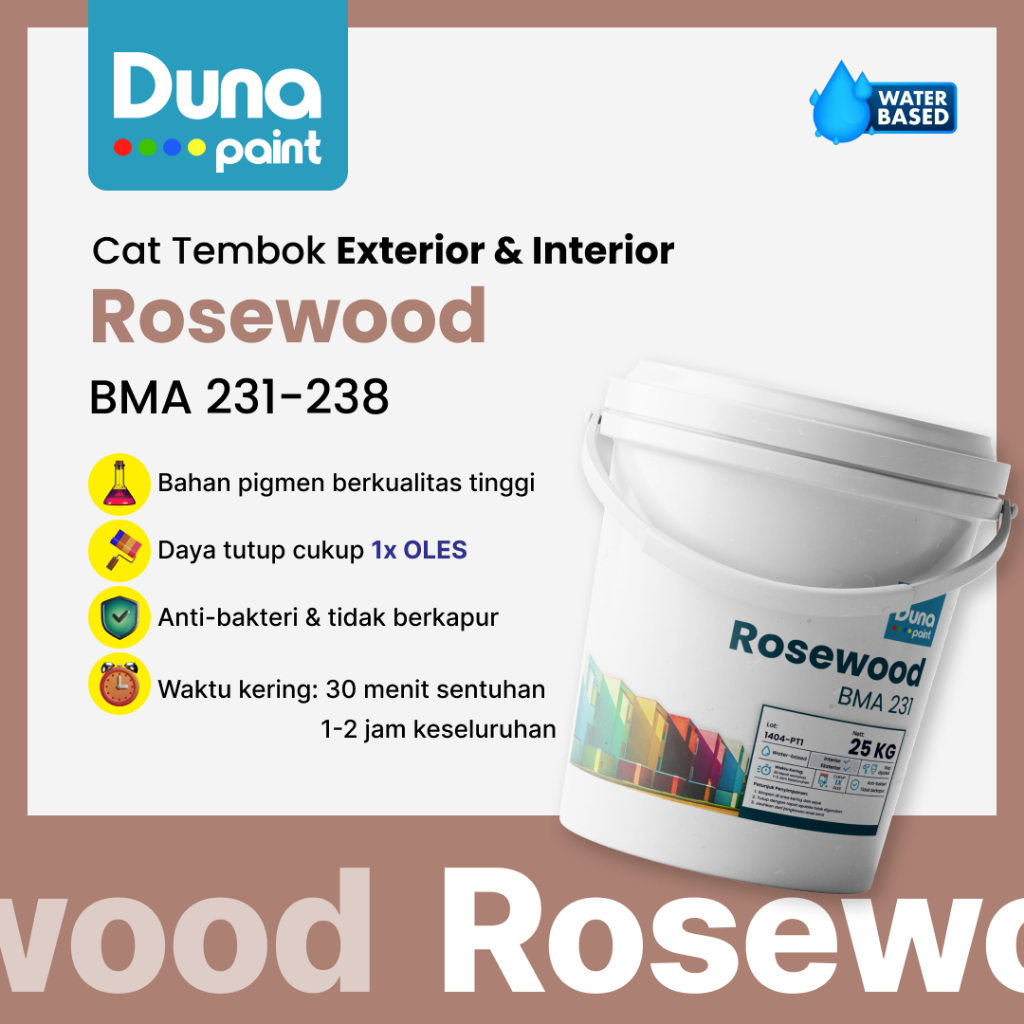 Duna Paint Cat Tembok Rumah Interior Eksterior – Pilihan Warna Lengkap 1kg 5kg Variasi Rosewood - Ol