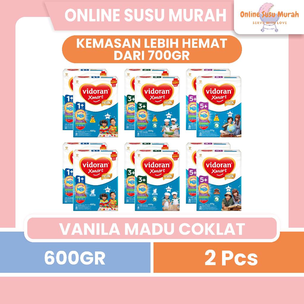VIDORAN PAKET 2 PCS XMART MILK 1+ 3+ 5+ 600GR 575GR VANILA MADU COKELAT TAHAP 1 3 5 600 575 GR SSKD