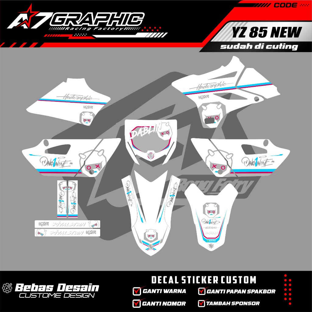 DECAL YZ 85 NEW/GTX - DECAL MOTOR YZ 85 NEW / BEBEK MODIF MASIH BISA SI EDIT FREE CUSTOME FULL BODY