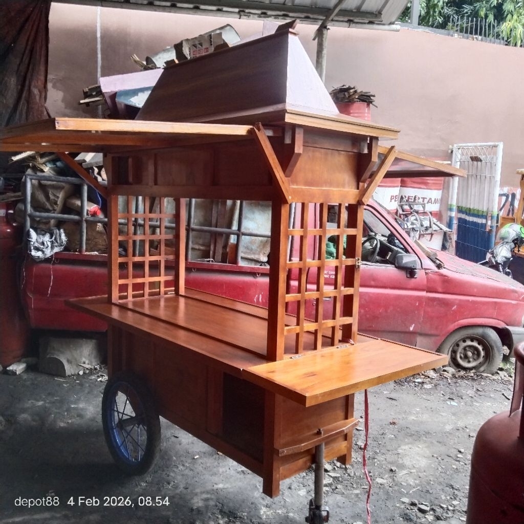 gerobak angkringan atap joglo roda 3