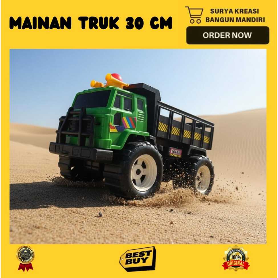 MAINAN MINIATUR TRUK TRONTON PASIR PLASTIK 30CM RODA 4 BUKA TUTUP