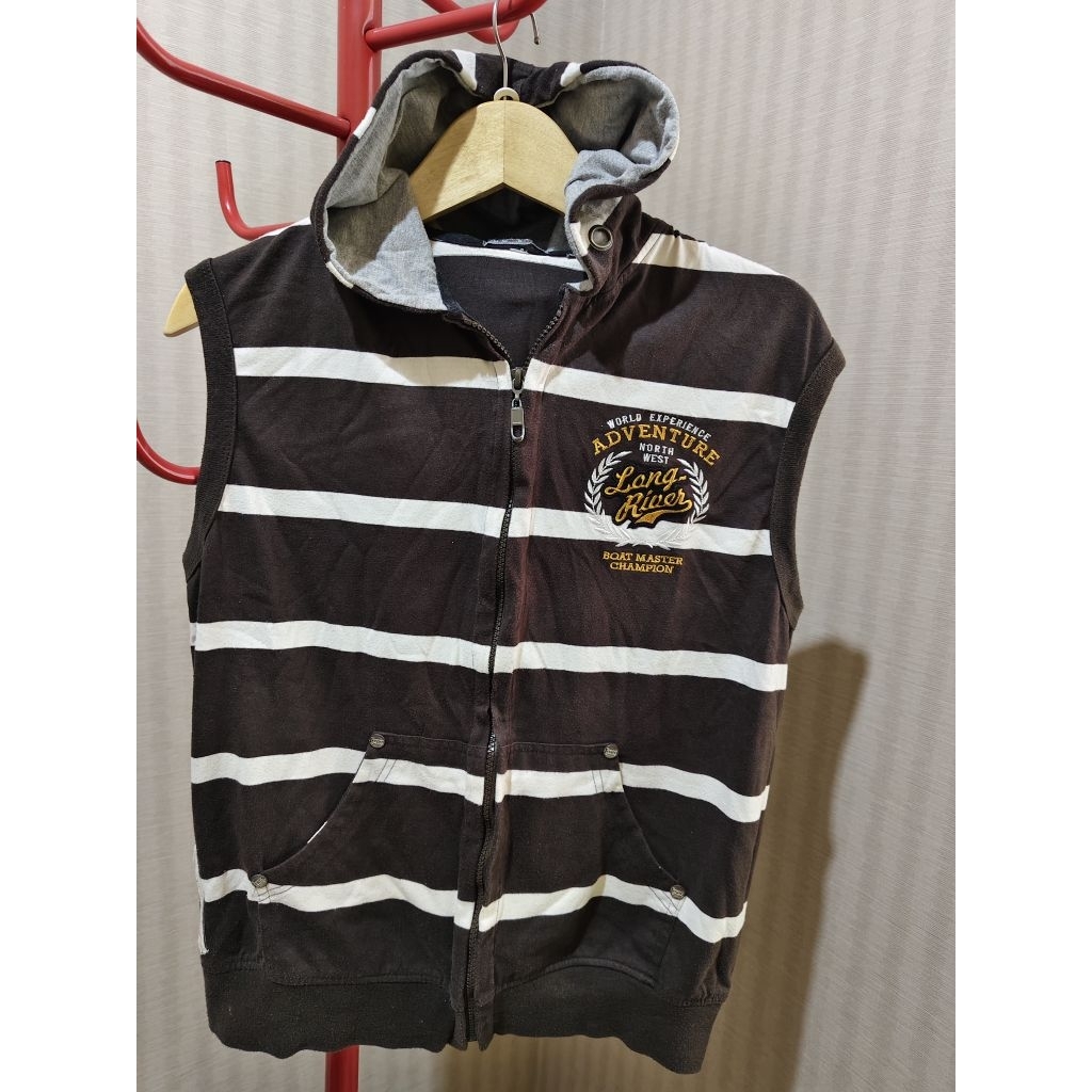 hoodie tanpa lengan /  rompi salur preloved / second