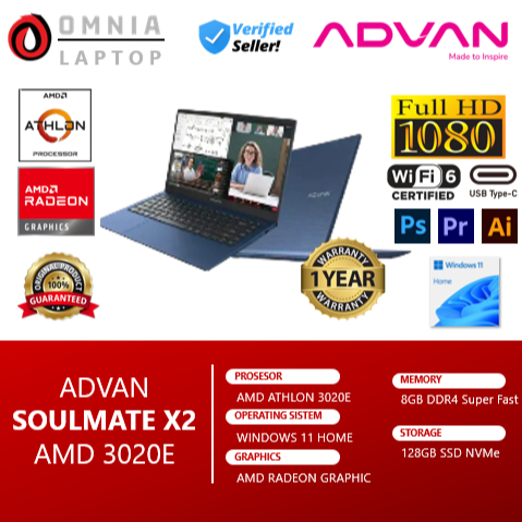 ADVAN SOULMATE X2 AMD 3020E 8GB 128GB 14.0 FHD IPS WIN11HOME MIDNIGHT BLUE