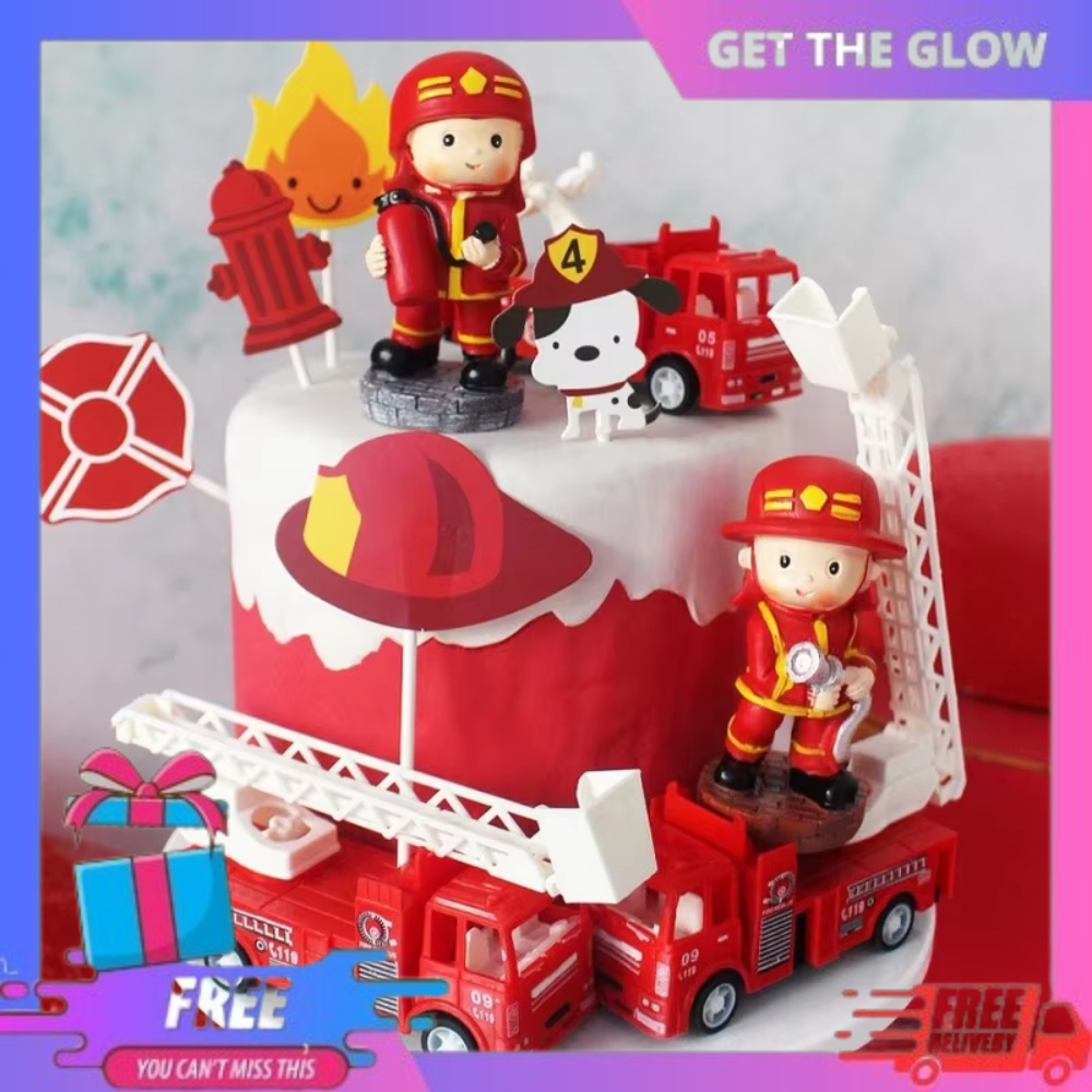 Pajangan Kue Ulang Tahun Damkar Fire Fighter Topper Cake Pemadam Kebakaran Dekorasi Kue Alat Pemadam