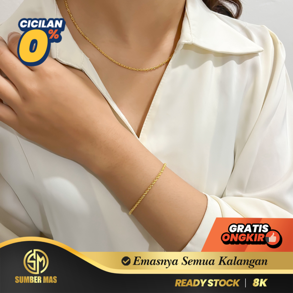 SUMBER MAS - Set Kalung Dan Gelang Emas Korea Fashion 9K