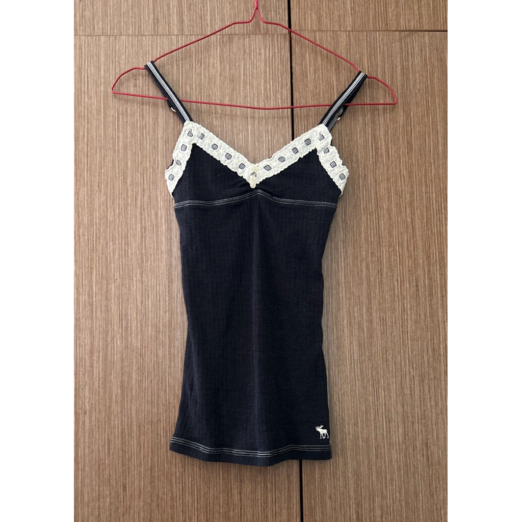 abercrombie fitch knit slimfit tanktop lace katbol navy white stitching rajut lidi